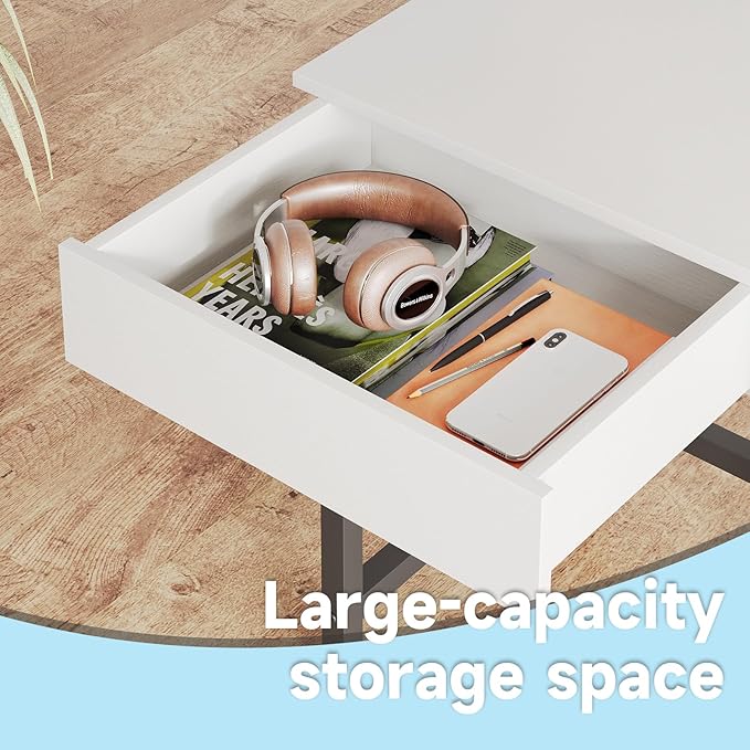 Mexin Small White Desk with 2 Wooden Drawers, 40 Inch Home Office Writing Desk, White Vanity Desk with Storage, Computer Desk for Bedroom Small Spaces, Table for Office, Work, Kids Study, Makeup - Image 6