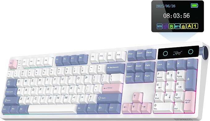 EPOMAKER TH108 PRO Full Size Mechanical Keyboard with Screen & Knob, Wireless Gaming Keyboard with 10000mAh, Creamy Gasket, Hot Swap, Custom Driver, RGB Backlight (White, Sea Salt Silent) by EPOMAKER