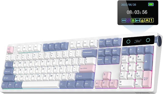 EPOMAKER TH108 PRO Full Size Mechanical Keyboard with Screen & Knob, Wireless Gaming Keyboard with 10000mAh, Creamy Gasket, Hot Swap, Custom Driver, RGB Backlight (White, Creamy Jade) by EPOMAKER