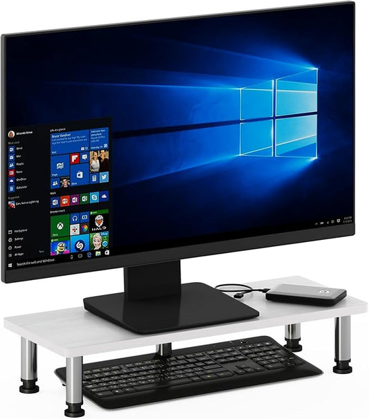 Furinno Turn-N-Tube Monitor Riser Stand, White Oak, Stainless Steel Tubes by Furinno-FitsYourSpaceFitsYourBudget