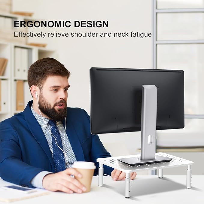 Bracwiser Monitor Stand Riser, Metal Computer Stand, 3 Height Adjustable Screen Riser with Mesh Platform for PS4, Laptop, Printer, Notebook and All Flat Screen, Holds Up to 20KG | 3 Height Adjustable Desk Riser for PS4, Laptop, Printer, Notebook and Al... - Image 7