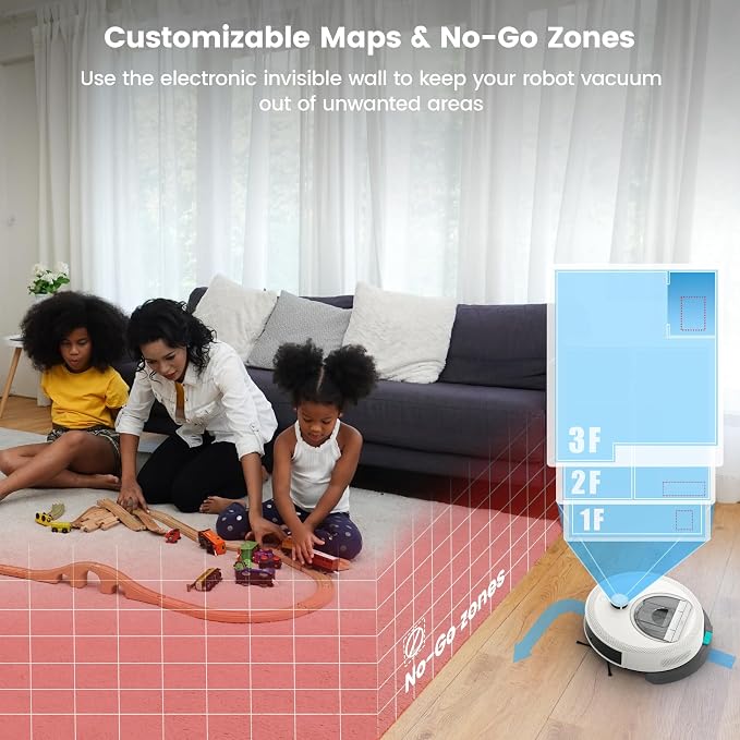 OKP Lidar Robot Vacuum and Mop Combo, 6000Pa Automatic Robotic Vacuum, Smart Mapping, 3.7 inch Thin, 150 Min Max, 5G WiFi/App/Alexa Control, Ideal for Pet Hair, Hardfloors, Carpets, Home(L6 Aqua) - Image 7