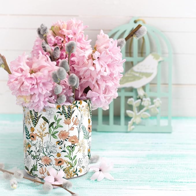 Large Capacity Colored Pen Holder for Desk, Ceramic Pencil Holder Pen Cup Marker Holder Makeup Brush Holders, Desk Accessories & Workspace Organizers for Home, Office, White Flower - Image 5