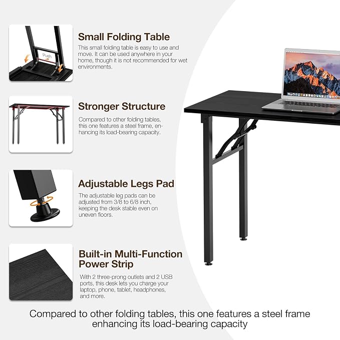 TEMI Small Computer Desk Folding Table - 35.8" Foldable Office Desk, No Assembly, Perfect for Small Spaces in Bedroom, or Apartment, Portable Mini Desk or Study Table Compact Design, Dark Oak - Image 8