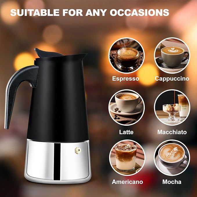 12 Cup Stovetop Espresso Maker Stainless Steel Moka Pot Stove Top Percolator Italian Coffee Makers Capable Mocha Greca Machine Cafe Classic Induction Cookers for Home and Camping 600ml 20oz - Image 6
