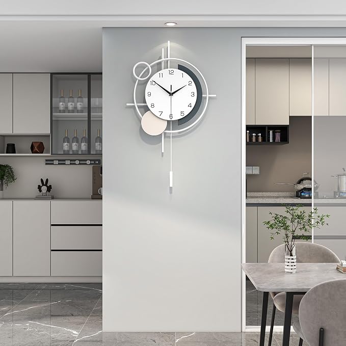 Large Decorative Wall Clock Silent Non-Ticking Quartz Battery Operated Pendulum Wall Clock for Living Room Kitchen Office Bathroom Bedroom Home Wall Art 17.7x27.3 inch - Image 3