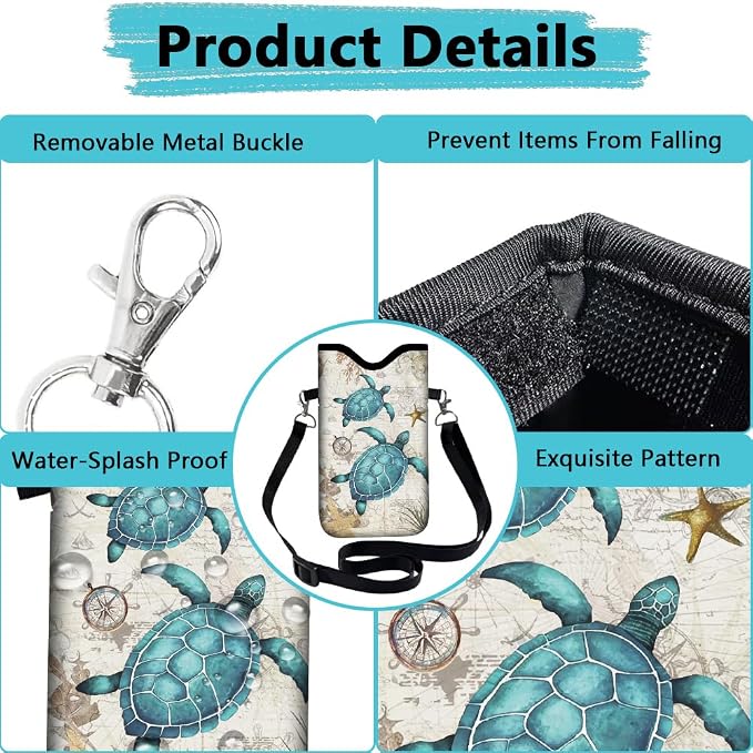 Neoprene Phone Sleeve Pouch with Adjustable Strap Neck Lanyard Fits Most Smartphones 7.1 x 3.9 Inch Phone Crossbody Sleeve Sea Turtle Waterproof Carrying Cellphone Case Bag for Women Men - Image 4