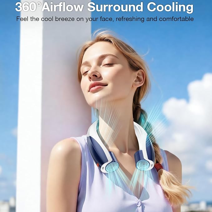 Portable Neck Fan, 6 Speeds Rechargeable Personal Fan with AI Chips, Hands-Free 360° Faster Cooling Wearable Fan, Ultra Quiet for Home, Office, Travel, Indoor, Outdoor - Navy Blue - Image 2