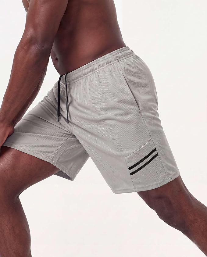 5 Pack Men's Mesh Shorts Athletic Basketball Sports Gym Workout Pockets | Cooling Moisture-Wicking, 9", Long, Quick-Dry, Breathable, Elastic Drawstring Waistband. Running, Exercise, Soccer, Training. - Image 6