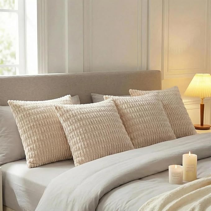 Fancy Homi 4 Packs Decorative Throw Pillow Covers for Living Room Couch Bed, Modern Farmhouse Boho Home Décor Accent Cushion Case, 16" x 16", Tan - Image 3