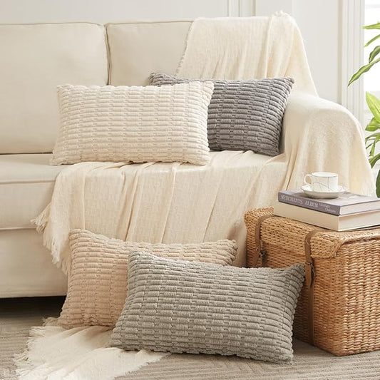 Fancy Homi 4 Packs Decorative Throw Pillow Covers for Living Room Couch Bed, Modern Farmhouse Boho Home Décor Accent Cushion Case, 20" x 12", Neutral by Fancy+Homi