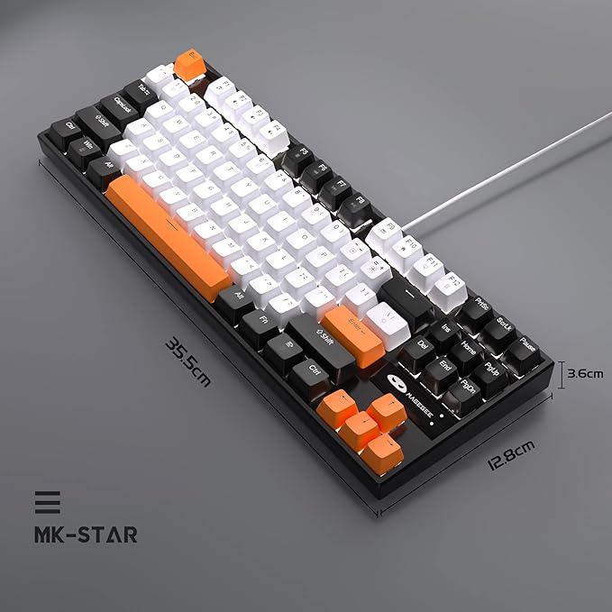 MageGee 75% Mechanical Gaming Keyboard, Yellow Switch, LED White Backlit, 87 Keys Compact TKL Wired Computer Keyboards for Windows Laptop PC Gamer - White/Black - Image 7