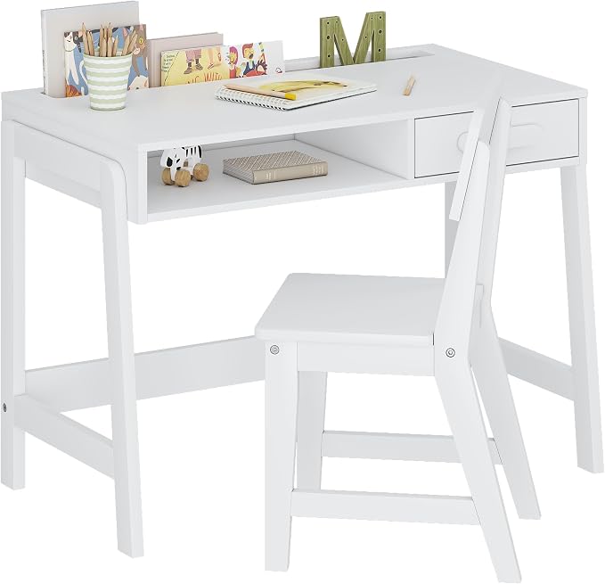 UTEX Kids Desk and Chair Set, Study Desk for Kids with Storage Bins, Wooden Children Study Table, Student Writing Desk for Bedroom & Study Room (1 Open & 1 Drawer) by UTEX