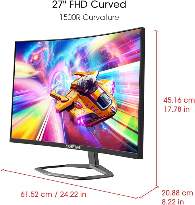 Sceptre New 27-inch Curved Gaming Monitor FreeSync 240Hz Plus DisplayPort HDMI 1ms 99% sRGB Build-in Speakers, R1500 Machine Black 2025 (C275B-FWT240 Series) | 27 Va Curved FHD 1080p, 1ms Mprt, Amd Freesync Premium, Built-in Speakers - Image 2