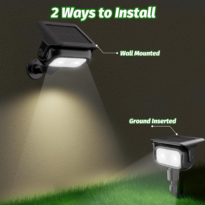 Solar Outdoor Spotlights, 2-in-1 Solar Powered Adjustable Landscape Lights, IP65 Waterproof Wall Lights & Ground Inserted Lights for Yard, Garden, Pathway (Cool White,4 Pack) - Image 6