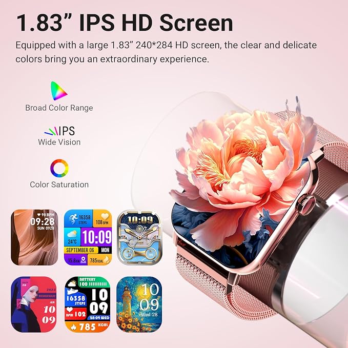 Trendia Smart Watches for Women - 1.83'' HD 2026 Fitness Tracker with Answer and Make Calls with Heart Rate Sleep SpO2 Monitor 120+ Sport Modes IP68 Waterproof and Compatible iPhone and Android Pink - Image 2