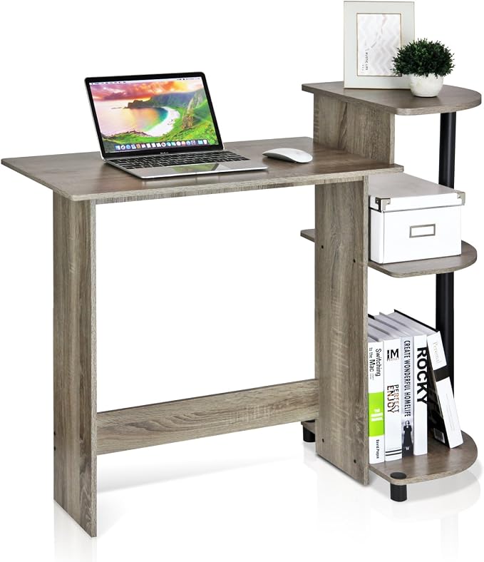 Furinno COMPACT Desk, 28.5" Wide Gaming Desk with Shelves, Computer Desk with Book Shelf, Office Desk for Home Office, Study Room, Dorm, Bedroom, French Oak by Furinno-FitsYourSpaceFitsYourBudget