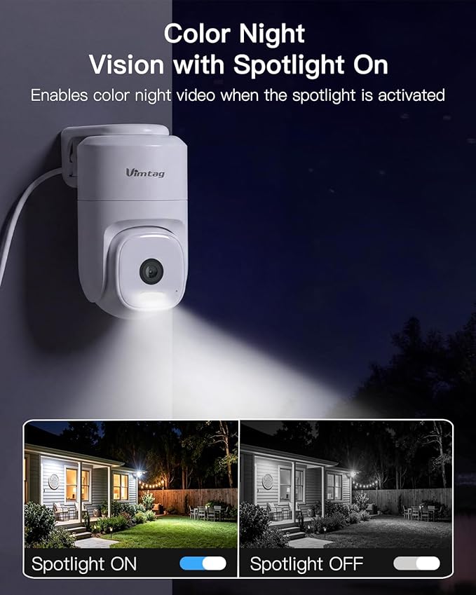 VIMTAG 2.5K 4MP Outdoor Security Camera, Pan/Tilt WiFi Home CCTV Camera, 360° View & Motion Tracking, Color Night Vision, 2-Way Audio, AI Detection Alarm, IP66, Cloud & SD Card Storage, Works w/Alexa - Image 5