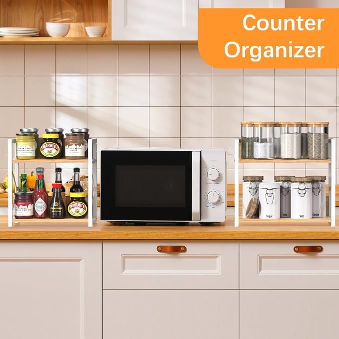 RUILALIFE Kitchen-Countertop-Organizer-Shelf, 2 Tier Coffee Bar Station Organizer for Counter,Wooden Spice Rack Shelf, Space Saving Desk Shelving Riser Unit, Coffee Bar Accessories (Maple, Large) - Image 2