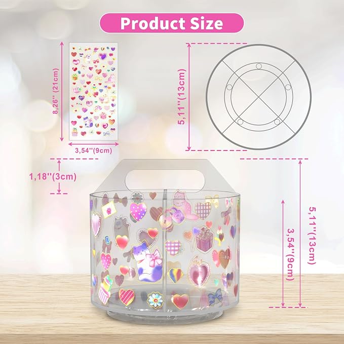 Acrylic Pencil Organizer for Desk Crayon Organizer with Adhesive Sticker | Rotating Art Supply Organizer with Kawaii Sticker, Spinning Marker Holder Organizer for Kids Small Lazy Susan with 4 Dividers - Image 3