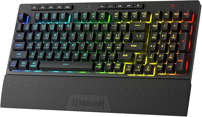Redragon K515 PRO Shiva RGB Wireless Membrane Gaming Keyboard, 98 Keys Mechanical-Feel Keyboard w/Smooth Linear Switch, On-Board Macro & Multimedia Keys, Detachable Wrist Rest, Software Supported by REDRAGON