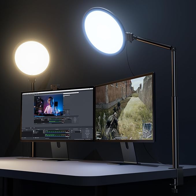 Weilisi 10.2" Desk Ring Light with Stand, 360° Rotate Desk Lamps for Home Office with C-Clamp, Flexible Height Desk Light, Adjust Arm Ring Light for Desk, Podcast, Gaming, Recording, Zoom Lighting by Weilisi
