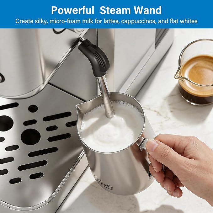 XIXUBX Cold Brew Espresso Maker with Milk Frother for Cappuccino & Latte | 20-Bar Pump, Built-in Pressure Gauge, Powerful Steam Wand, Milk Frothing Pitcher, 42 oz Removable Water Tank, Stainless Steel - Image 5