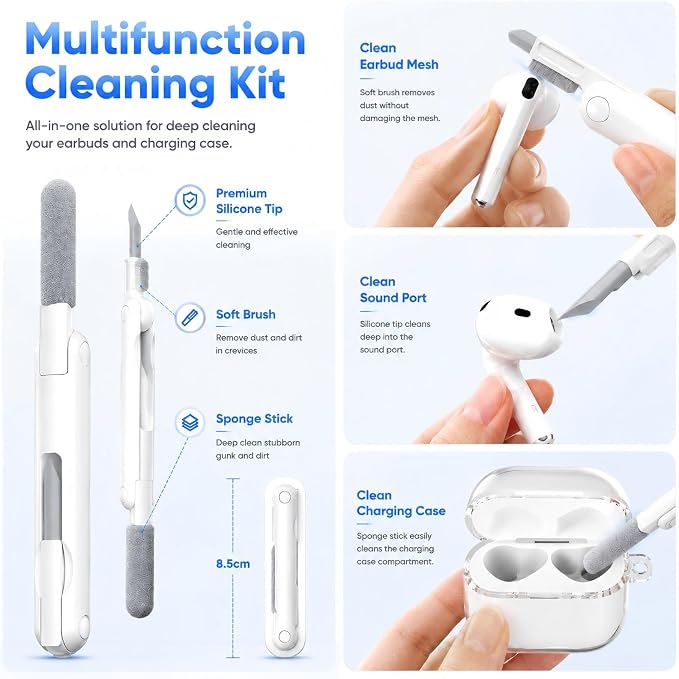 for AirPods 4th Generation Case Cover 2024, Military-Grade Shockproof, Soft TPU Highly Transparent Anti-Yellowing for AirPods 4 Case with Cleaning Kit & Cute Round Buckle, Clear White - Image 6