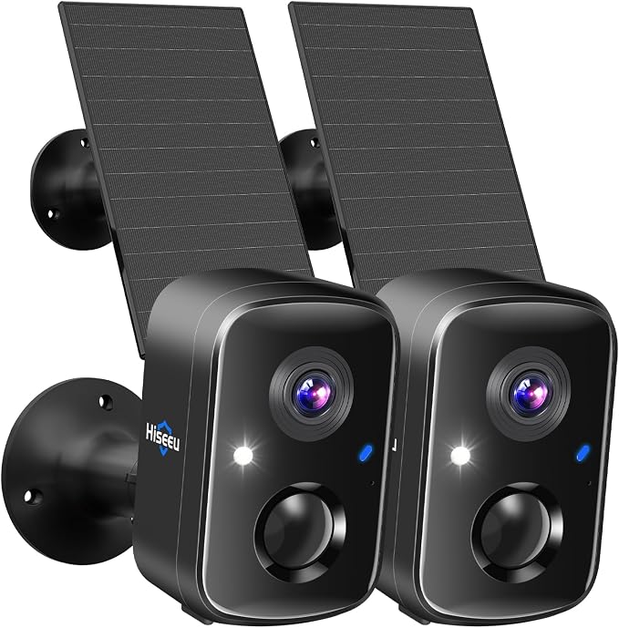 Hiseeu Security Cameras Wireless Outdoor, 2pcs Solar Powered 3K 4MP Surveillance WiFi Cameras for Home Security Outside, PIR/AI Motion Detection, Waterproof, Color Night Vision, 2-Way Audio, Black by Hiseeu