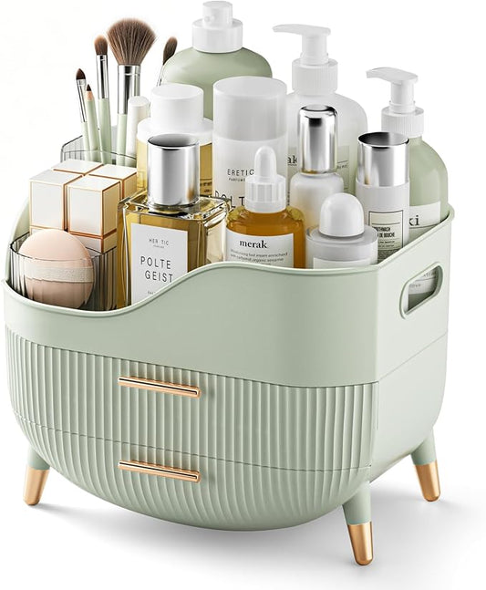 Pajiriona Makeup Organizer with Drawers, Green Skincare Organizer for Vanity, Storage Box with Handle, Large Cosmetic Display Case for Dresser, Bathroom Countertop by Pajiriona