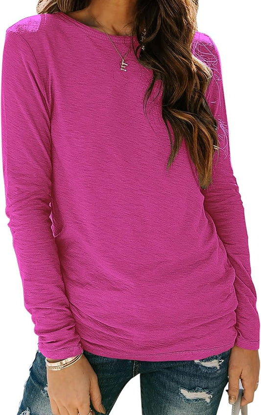 Sherosa Womens T Shirts Long Sleeve Crew Neck Shirts Basic Tee Tops Blouse by Sherosa