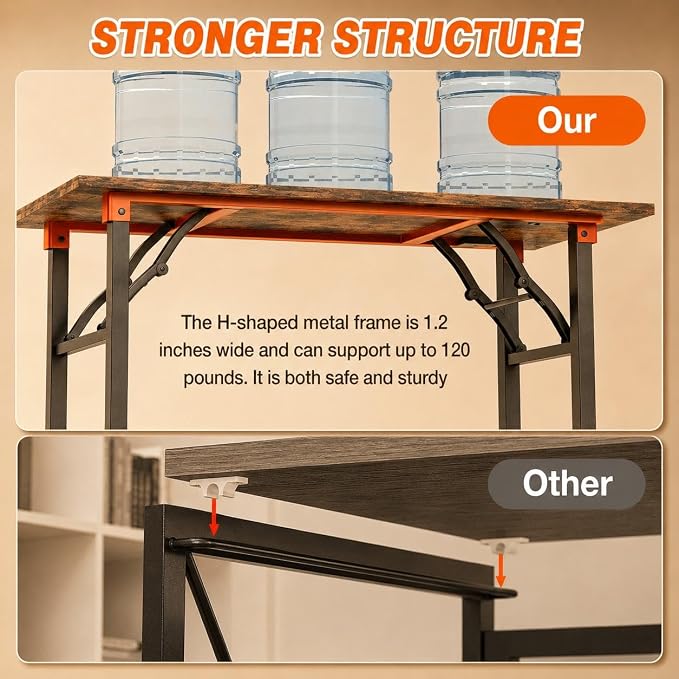 Folding Table Computer Desk - 55.1" No Assembly Folding Desk with Power Outlets & USB Charging Port, Small Desk, Foldable Office Desk, Compact Storage Portable Use for Small Space, Rustic Brown - Image 7