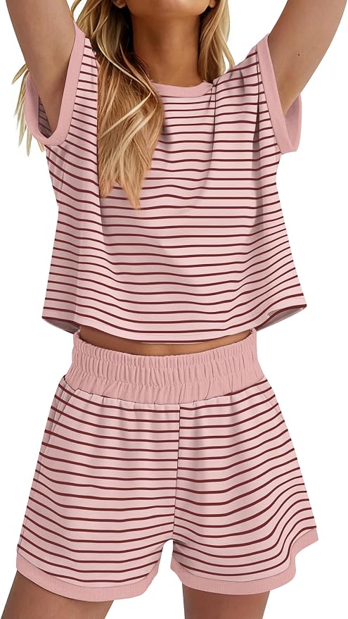 WIHOLL Two Piece Sets for Women Summer Lounge Short Sets Cap Sleeve Crew Neck Sweatsuit with Pocket XS-2XL - Image 4