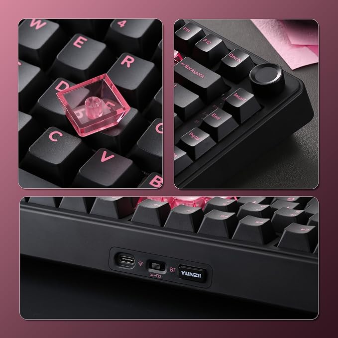 YUNZII B75 PRO 75% Wireless Mechanical Keyboard (Black Heart, CocoaV2) | Hot Swap Keyboard with Knob, Gasket Mount, Creamy Pre-lubed Switch for Smooth Typing, BT/USB-C/2.4G, for Gaming - Image 8
