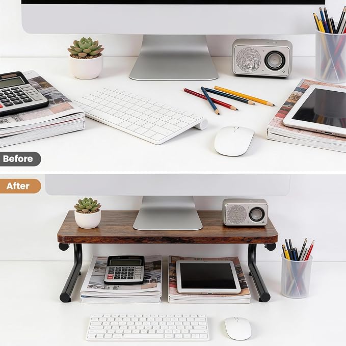 ARCOBIS Monitor Riser for Desk, Wood & Metal Computer Monitor Stand, Laptop, PC, Printer Stand Riser, Rustic Brown - Image 4