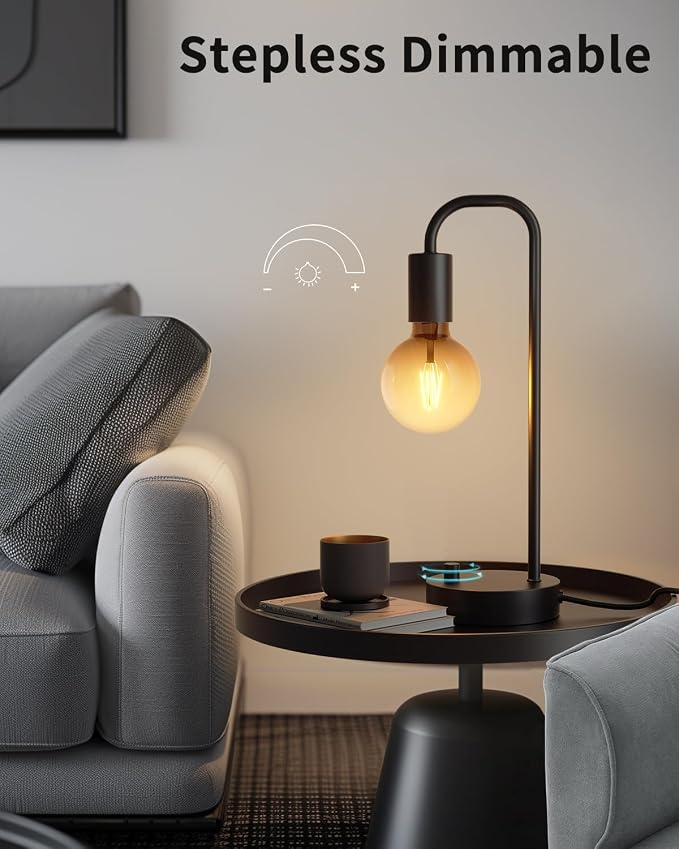 ONEWISH Industrial Table Lamp Set of 2, Fully Dimmable Beside Lamp with Gradient Black Art LED Bulb, Modern Nightstand Desk Lamps for Bedroom, Living Room, Office, Reading(Bulb Included) - Image 2