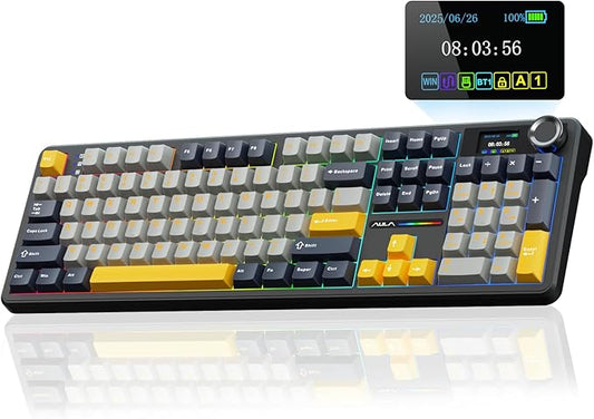 AULA F108 PRO - Wireless Mechanical Keyboard with Screen&Knob,Hot Swappable Gaming Keyboard with 8000mAh Battery,Pre-lubed Switches,RGB Backlit,PBT Keycaps Creamy Sounding Computer Keyboards,104 Keys by AULA