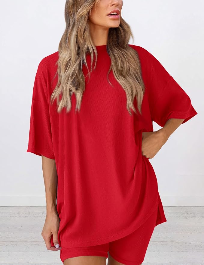 PRETTYGARDEN Women 2 Piece Lounge Set 2026 Summer Casual Oversized Shirts Biker Shorts Matching Airport Travel Outfit Clothes - Image 4