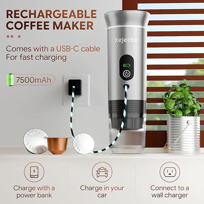 kejector Portable Coffee Maker Espresso Machine for Travel Nano Car Coffee Maker Compatible with Ground Coffee & Capsule for RV, Hiking Camping Office, Travel Espresso Maker Electric Coffee Machine - Image 5