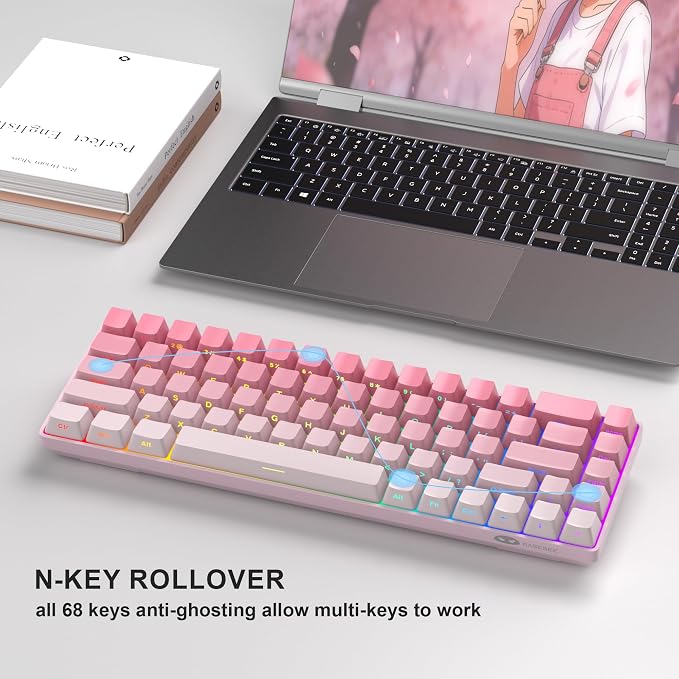 MageGee Portable 60% Mechanical Gaming Keyboard, RGB Backlit Compact 68 Keys Mini Wired Office Keyboard with Red Switches for Laptop PC Mac, Side Printed Keycap - Pink - Image 7