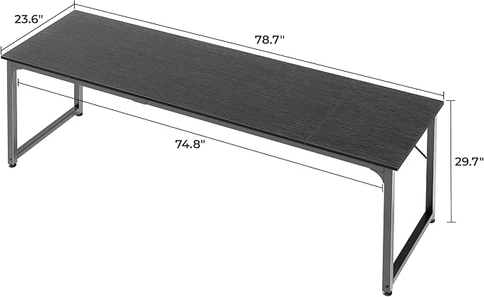 Huuger Computer Desk, 80 Inch Office Desk, Gaming Desk with Storage, Writing Desk Work Desk for Home Office, Study, Long Simple Desk, Large Legroom, Metal Frame, Black - Image 3