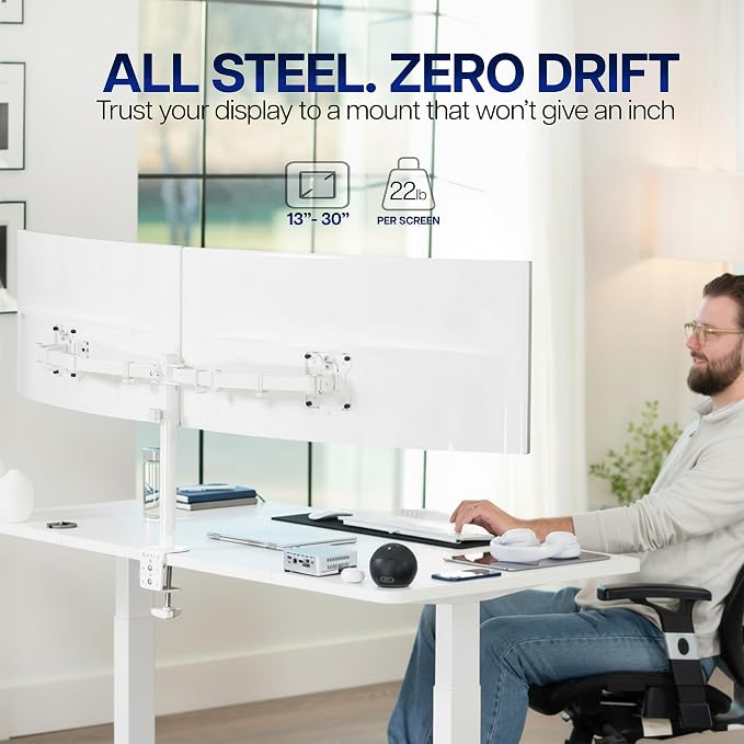 VIVO Dual Ultrawide Monitor Desk Mount, Heavy Duty Fully Adjustable Steel Stand, Holds 2 Computer Screens up to 38 inches and Max 22lbs Each, White, STAND-V038W - Image 2