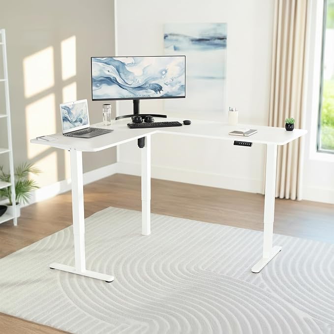 VIVO White 63 x 55 in Corner Standing Desk, DESK-E3CTW | Electric, Reversible L-Shaped Table, Sit Stand, Height Adjustable, Memory Controller, Office Furniture Sets, White Frame - Image 2