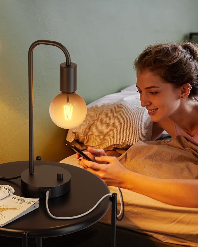 ONEWISH Industrial Table Lamp Set of 2 with USB C&A Charging Port, Stepless Dimmable Nightstand Bedside Lamps for Bedroom,Desk Lamps with 2700K Black Gradient Bulb for Reading Living Room,Office - Image 5