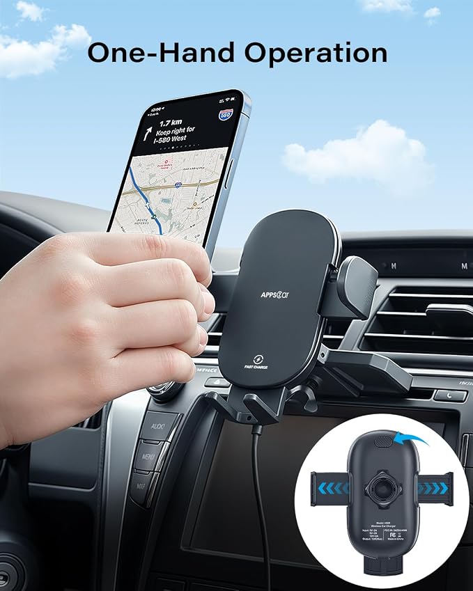APPS2Car Sturdy CD Slot Phone Mount Upgraded Wireless Charger with One Hand Operation Design, Hands-Free Car Phone Holder Compatible with iPhone 17 Pro Max Plus 16 15 14 13 12 11, Samsung S25 S24 - Image 2