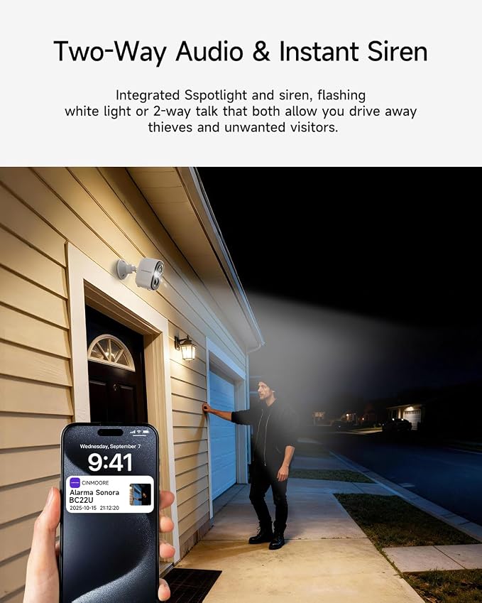 2 Pack 2.5K Security Camera Wireless Outdoor, 2.4G WiFi Battery Powered Outdoor Camera, Magnetic Mount Cameras for Home Security, Color Night Vision, Spotlight, Siren Alarm, 2-Way Talk - Image 8