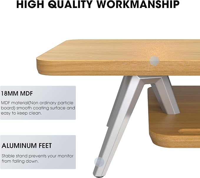 Fenge Dual Monitor Stand, Monitor Stands Riser for 2 monitors, 47.2 Inch Wood Desk Shelf with Storage Organizer and Cable Management for Office Desk Accessories - Image 4
