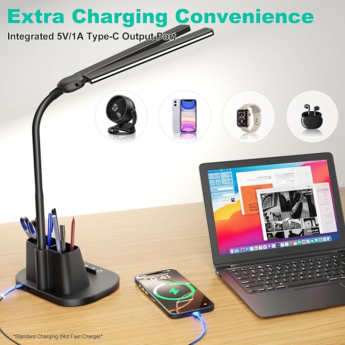 Desk Lamp with USB-C Charging Port and Organizer Base, LED Desk Light with Pen Holder, Phone Stand, 25 Lighting Modes, Flexible Gooseneck Touch Lamp for Home Office, Study Desk, College Dorm Room - Image 5
