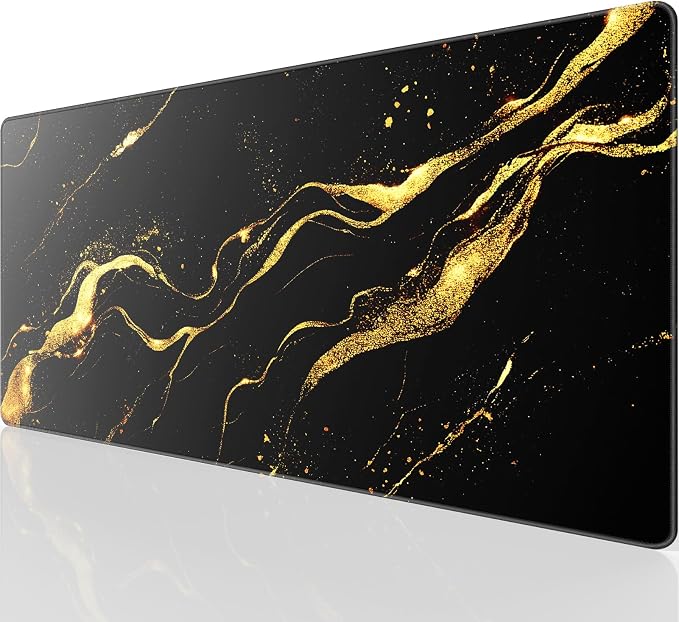 KTRIO Large Gaming Mouse Pad, Desk Mat, 31.5 x 15.7 in Black Gold, XXL | Smooth Micro-Weave Surface, Artistic Pattern Design, Non-Slip Rubber Base, Durable Stitched Edges, Office & Home Use by KTRIO