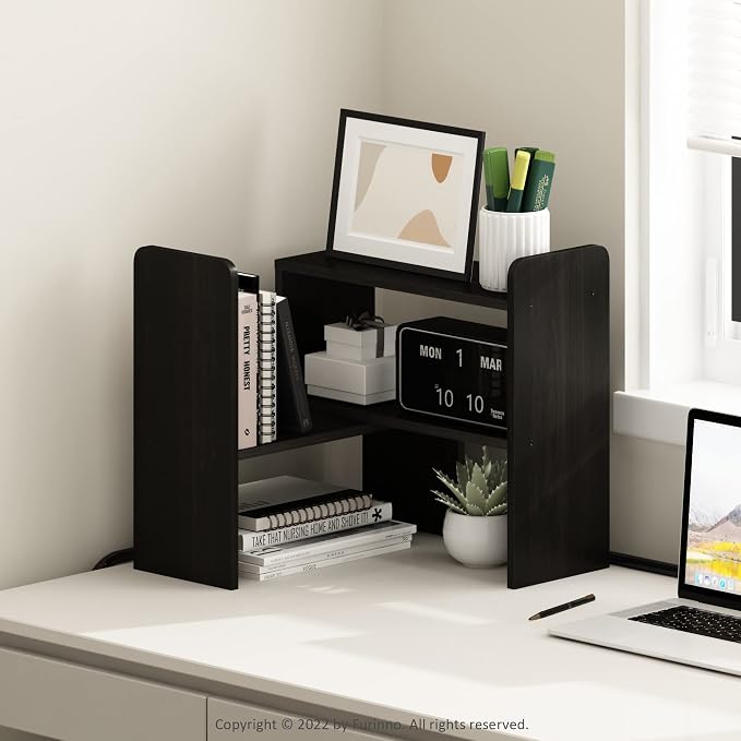 Furinno Classic Desktop Organizer Storage Rack Adjustable Free Style Rotation Display Bookshelf, Espresso 6.7D x 23.7W x 15.67H in - Image 2